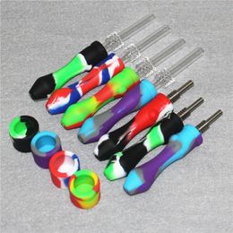 Hookahs Food Grade Mini Nectar Kit Silicone Nectar with 10mm titanium tip & quartz tips Concentrate Dab Straw Hand Pipes