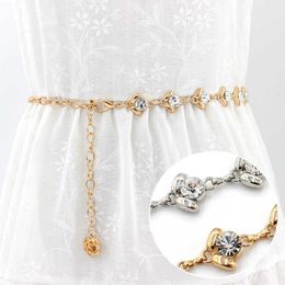 Belts Women Gold Silver Metal Chain Belt Female Elegant Crystal Rhinestones Slim Thin Long Belt Bling Shiny Lady Dress Decor Waistband Z0223