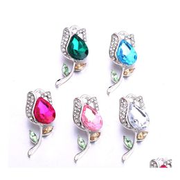 car dvr Other Rose Flower Crystal Snap Button Jewellery Components Sier 18Mm Metal Snaps Buttons Fit Bracelet Bangle Noosa Drop Delivery Findin Dhfqm