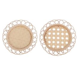 Table Mats & Pads 2Pcs Bamboo Woven Vintage Flower Shape Hollow Design Storage Basket Cup Coasters Sundries Container Decor