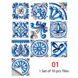 Wall Stickers 10pcs/set Simulation Tile Transfer Kitchen Cabinet Wallpaper Flat 2D Printing Cover Waterproof