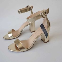 Sandals Female Sandal Comfort Shoes for Women 2023 Summer Open Toe High Heels Buckle Strap Large Size Girls Gold Peep Highheeled Block Z0224