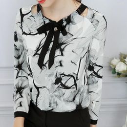 Women's Blouses Women Blouse Work Office Long Sleeve Solid Floral Chiffon Tee Shirt Bow Lace Up O Neck Top Chinese Style Vintage Clothes