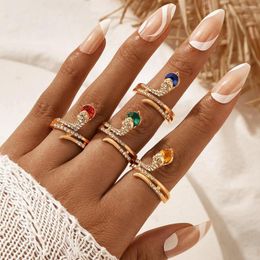 Wedding Rings 4pcs/set Bohe Snake For Women Luxury Colorful Crystal Stone Alloy Ring Set 2023 Female Fashion Jewelry Anillo 19678