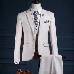 Men's Suits & Blazers RUELK Men Wedding 2023 Slim Fit Real Groomsmen Beige Shawl Lapel Groom Suit Mens Tuxedo Blazer Wedding/Prom 3 Pieces