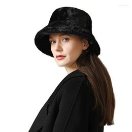 Berets Autumn And Winter Women's Vintage Imitation Fur Bucket Cap Sweet Cute Plush Wild Warm Pure Color Fisherman Hat