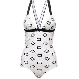 White Beach Swimwear for Women Fashion Letter Printed Bathing Suit Personality Cross Bandage Swimsuit