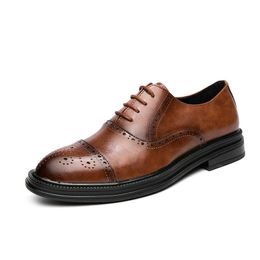 Dress Shoes Handmade Mens Wingtip Oxford Shoes Black Genuine Leather Brogue Men's Dress Shoes Classic Business Formal Shoes for Men Size 45 R230227