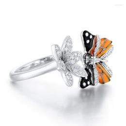 Cluster Rings Trendy Butterfly Flower Shape Ring Women's Bohemian Crystal Inlaid Metal Open Accessories Party Jewellery