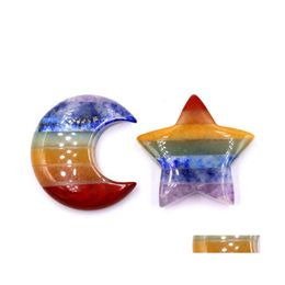 car dvr Stone 30Mm Rainbow Chakra Carving Sun Moon Star Shape Crystal Healing Meditation Decoration Ornaments Crafts Gift Drop Delivery Jewel Dholr