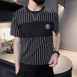 Men's T Shirts Fashion Printed Spliced O-Neck Striped T-Shirt Men's Clothing 2023 Spring Loose Casual Pullovers Korean Tee Shirt