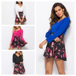 Casual Dresses Women Summer 2023 Models Sexy Low-cut V-neck Long-sleeved Floral Patchwork Mini Dress Vestidos Ropa Mujer