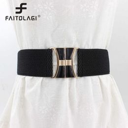 Belts Fashion Alloy Buckle Women Wide Belt Female Black Elastic Slim Waistband Ladies Suit Coat Dress Decorative Waist Strap Accessory Z0223