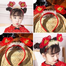 Hair Accessories Baby Girls Festival Red Headband Born Birthday Gift Headwear Kids Bowknot Flower Spring Happy Year Bandeau