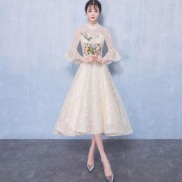 Ethnic Clothing Chinese Bridesmaid Dress Elegant Lady Embroidery Evening Style Ladies Was Thin Banquet Women