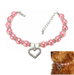 PET Fashion Pet Coller Puppy Dog Cat Pearl Necklace Pet Accessories Love Diamond Pets Dogs Cats Collar & Ldads Jewellery