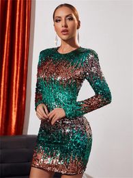 Casual Dresses BubbleKiss Sequin Dress Women Elegant Colourful Sequins Slim Long Sleeve Female Birthday Prom Holiday Party