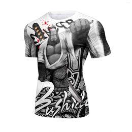 Men's T Shirts Sublimation Men Graphic Summer Print Short Sleeve Muscular For Grappling Boxing Trainning Clothes MMA BJJ Rashguard