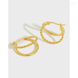 Hoop Earrings YPAY Pure 925 Sterling Silver For Women Korea INS Double Layers Twisted Circle Earring Fine Jewellery YME695