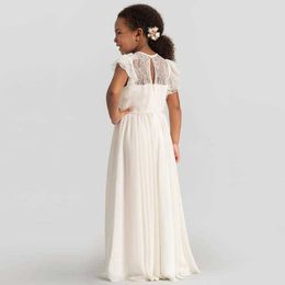 Girl's Dresses Girl Princess Vintage Lace Dress Long Child Gauze Floral Vestido Bow Beige White Birthday Party Wedding Baby Clothes A1411