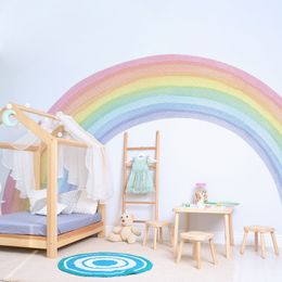 Wall Stickers Large Watercolour Rainbow for Kids Room Living Nursery Home Decor Colourful Mural Self-adhesive Fabric 230227