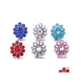 car dvr Clasps Hooks Teardrop Rhinestone Fastener 18Mm Snap Button Clasp Sier Color Metal Waterdrop Flower Charms For Snaps Lover Jewelry Dhfpv