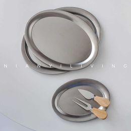 Decorative Plates Stainless Steel Oval Plate Round Cake Dessert Coffee Plate Storage Tray Dinner Set Plates and Dishes Decorative Minimalism Z0227