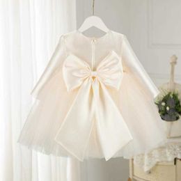 Girl's Dresses Children's Princess Evening Gown Beading Bow Mesh Design Kids Performance Clothes Infant Birthday Christening Dress A1886