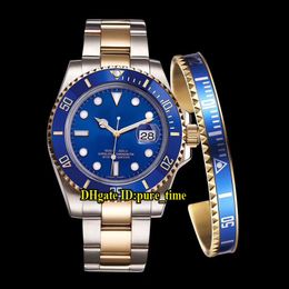 6 Style Cheap New 116613 Date Blue Dial Asian 2813 Automatic Mens Watch Blue Ceramics Bezel Two Tone Gold Steel Band With Gift Bra301H