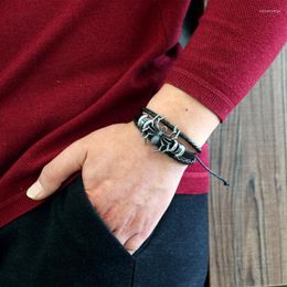 Charm Bracelets Punk Stainless Steel Men's Bracelet Personality Alloy Spider Adjustable Cowhide Wrist Strap Luxury Gift