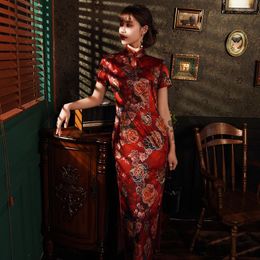 Ethnic Clothing Sexy Satin Female Qipao Vintage Chinese Evening Dress Vestidos Mandarin Collar Classic Print Cheongsam Plus Size S-4XL