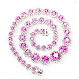 Chains Hip Hop Round Pink Zircon Row Necklace Women Retro Fashion Jewellery Initial Charms Personalised Set