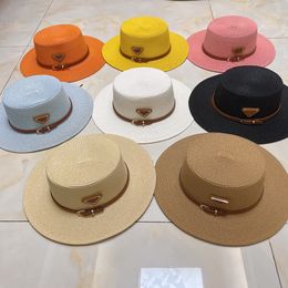 Designer Bucket Hat Fashion Straw Flat Top Wide Brim Hats Candy Fitted Casual Fisherman Cap Sun Protection Visor Caps Bonnet 16options