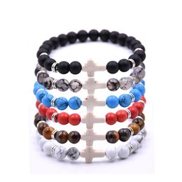 car dvr Beaded Strands 10Pc/Set Wholesale Custom Lucky Howlite Stone Handmade Cross Charm Beaded Bracelet For Men And Women Drop Delivery J Dhc08