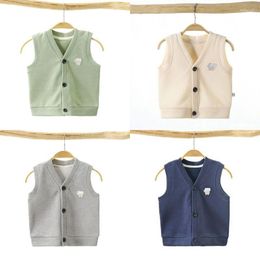 Jackets 2023 Spring Autumn Knit Cardigan Children Solid Colour Fashion V-neck Coat Breathable Design Vest Jacket For Baby Boys Girls