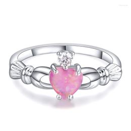 Wedding Rings Purple Orange Pink Opal Claddagh Ring Female Cute Heart Stone Engagement Dainty Silver Color Bridal For Women