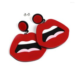 Stud Earrings 8Seasons 3D Lip Flower Patterns Fashion Women Red Blue Colors Hip Hop Trend Jewelry 1 Pair