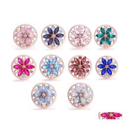 car dvr Other Colorf Oval Crystal Snap Button Jewellery Components Rose Gold 18Mm Metal Snaps Buttons Fit Bracelet Bangle Noosa For Women Men Dhgcv