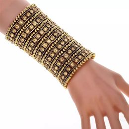 Bangle Fashion Antique Alloy Bracelet Elastic Set With Crystal Wide BraceletBangle