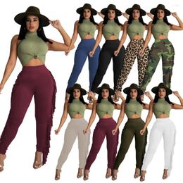 Women's Pants Cute Sport Casual Tassels Women High Waist Stretchy Printing Sexy Party Club Trousers Spring Summer Female