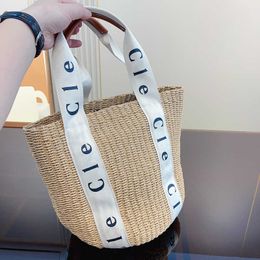 straw bag luxury designer bag travel shoulder bags women Fashion Letters Print Beach Handbag woven bucket bags purses 230228