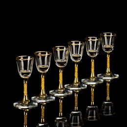 Tumblers 5 65ml Creative Gold Foil S Glass Lead Free Crystal Goblet Vodka Spirits Wine Set Gift Luxury Golden Small es 230228