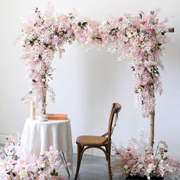 Decorative Flowers Luxury Wedding Pink Rose Flower Wall Arch Scene Decor Backdrop Hanging Corner Floral Artificial Row Table Ball