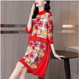 Casual Dresses Female Dress Pleated Mother Temperament 2023 Spring Fashion High-end Foreign Gas Loose Large Long Sleeve Red Skirt