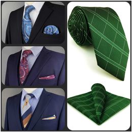 Neck Ties Grey Blue Classic Mens Necktie and Pocket Square Set Red Green Party Wedding Accessory Orange Ties For Gravatas Gift J230227