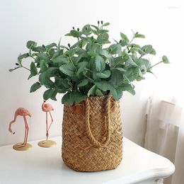 Decorative Flowers Fake Plants Artificial Mint Green Plastic Peppermint Leaves Faux Grass Branch For Home Desk Garden DIY Decor