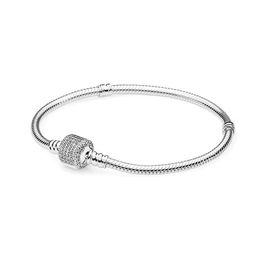 Sparkling Pave Clasp Snake Chain Bracelet for Pandora Real Sterling Silver Wedding designer Jewellery For Women Girlfriend Gift luxury Bracelets with Original Box