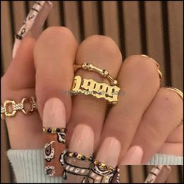 Band Rings Stainless Steel Birth Year Ring For Women Men 1990 1999 Sier Gold Gothic Vintage Jewellery Accessories Anillos Muje Dhamc