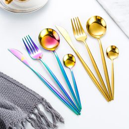 Dinnerware Sets Stainless Steel Cutlery Set Steak Knife Fork Spoon Gold Colorful Four-Piece Gift Cubiertos