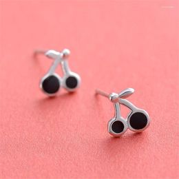 Stud Earrings Cute Little Cherry Black Epoxy For Woman Girls Creative Fashion Silver Colour Party Accessories SE274
